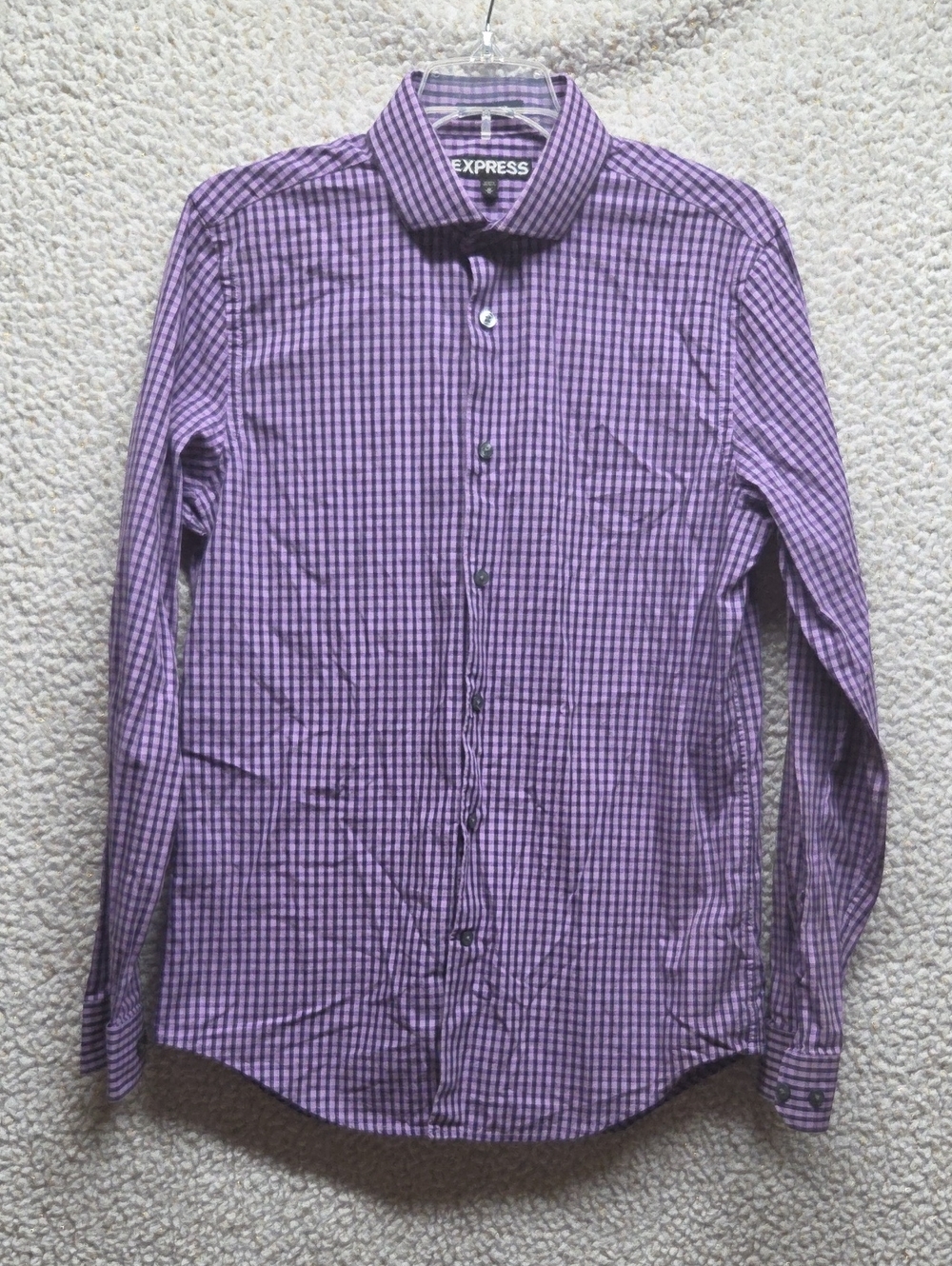 Express Purple Checked Long-Sleeve Dress Shirt